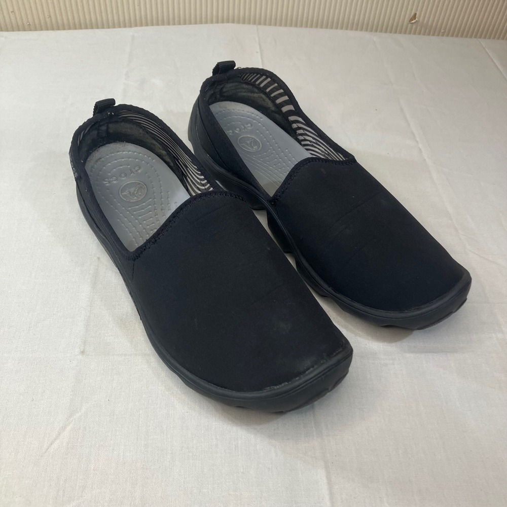 Crocs 14698 Womens Black Canvas Slip On Loafer Flats Size W10‎ Comfort Shoes